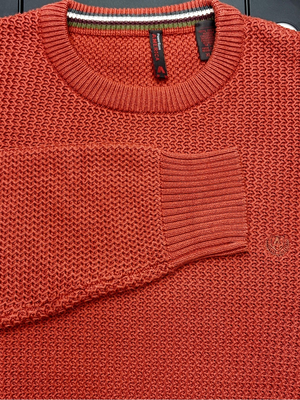 Perry Ellis Textured Sweater Men’s XL Rust Cotton Waffle Knit